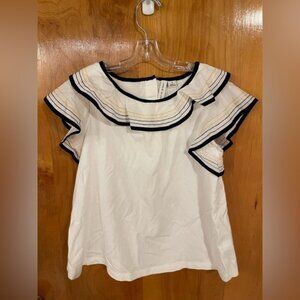 NWT Janie and Jack Girls White Ruffle Top with Navy Trim
